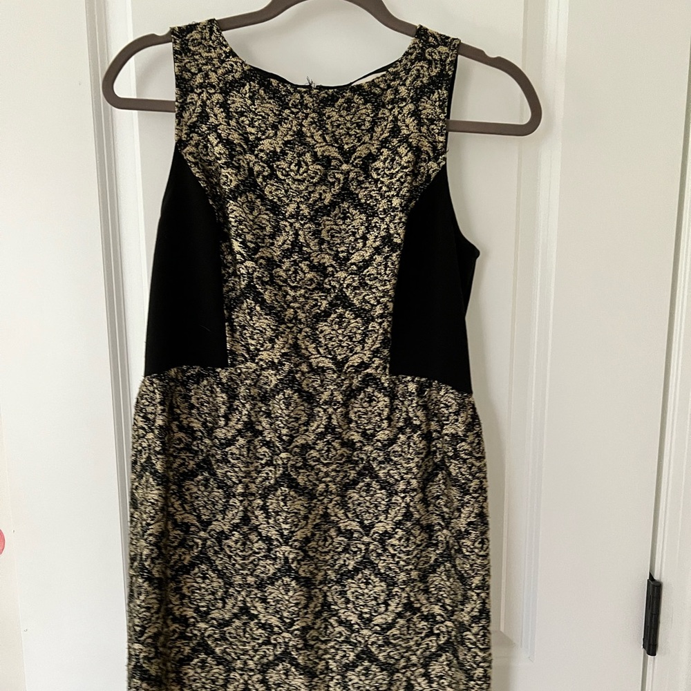 LOFT Black and Metallic Gold Mini Dress Size 4P